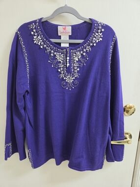 Quacker Factory Purple Embellished Long-Sleeve Women's Top